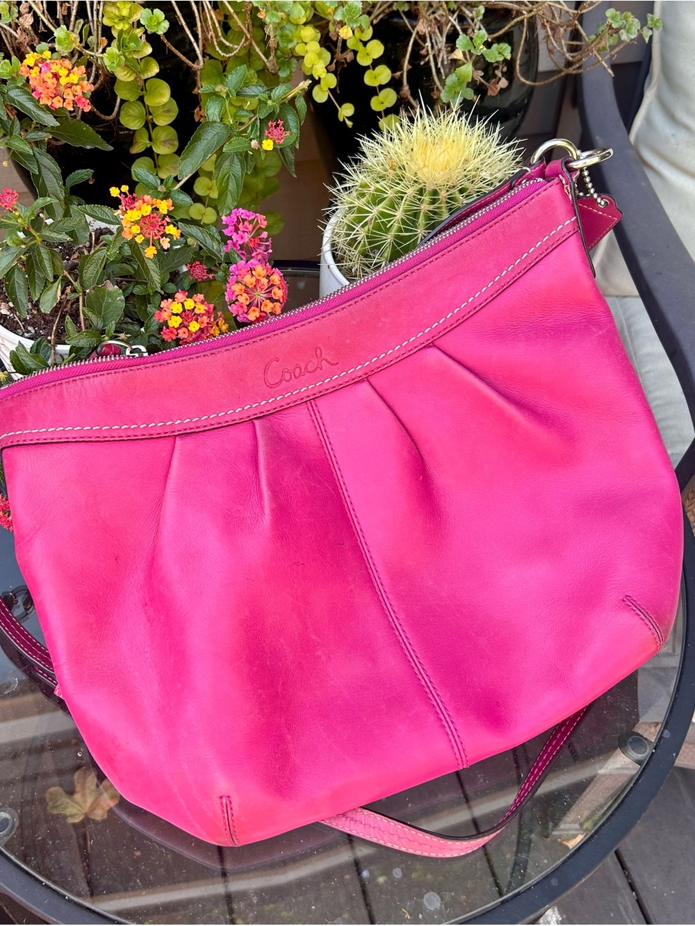 Coach Fuschia Leather Hobo Shoulder Bag